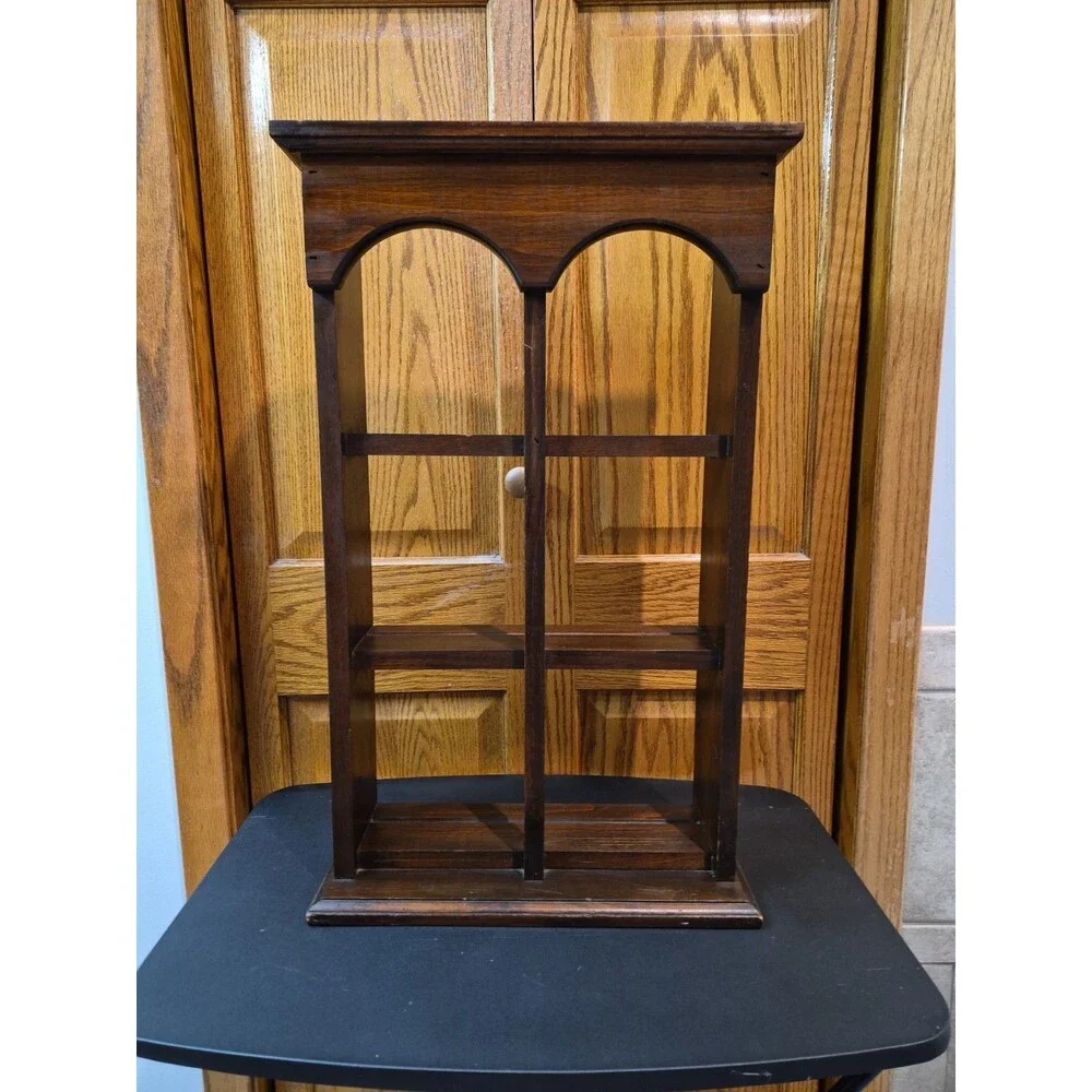 VTG Wooden Wall Mount Arched Curio Display Cubby Trinket Shelf 26”H Solid Wood